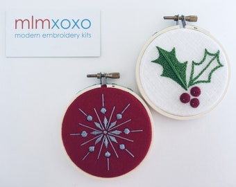 Christmas Ornament Embroidery PDF Pattern: Snowflake, Reindeer, Holly, Mistletoe