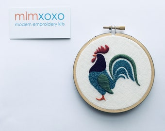 Hand Embroidered Rooster.  4" hoop.  Galo de Barcelos.  Portugal. modern embroidery by mlmxoxo.