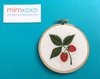 Hand Embroidered Strawberries.  4" hoop.  finished hand embroidery.  fruit.  kitchen decor.  summer motif. hoop art.  embroidery by mlmxoxo.