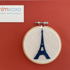 Eiffel Tower.  hand embroidered hoop art.  French souvenir.  Paris souvenir.  hand embroidery.  home decor.  4&quot; hoop art.  mlmxoxo