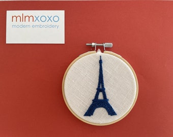 Eiffel Tower.  hand embroidered hoop art.  French souvenir.  Paris souvenir.  hand embroidery.  home decor.  4" hoop art.  mlmxoxo