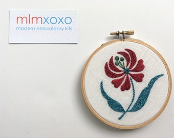 Hand Embroidered Flower.  4" hoop.  hand embroidery.  hoop art.  floral.  botanical.  modern embroidery by mlmxoxo.