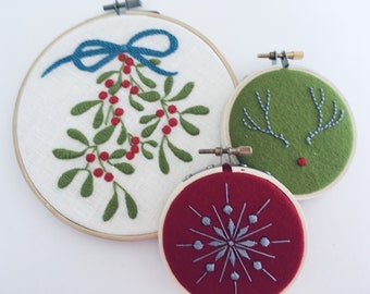 Mistletoe & Christmas Ornaments Embroidery PDF Pattern