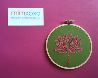 Hand Embroidered Lotus.  4" hoop.  embroidered flower. hoop art.  home decor.  modern embroidery by mlmxoxo.