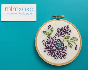 Hand Embroidered Mums.  4" hoop.  hand embroidery.  flower.  botanical.  floral.  hoop art.  modern embroidery by mlmxoxo.