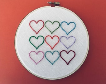 Hand Embroidered Hearts.  6" hoop.  hand embroidery.  Valentine.  hoop art.  modern embroidery by mlmxoxo.