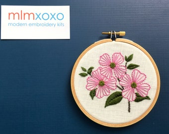 Hand Embroidered Dogwood.  4" hoop.  modern embroidery by mlmxoxo.