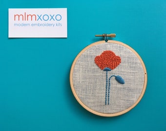 Hand Embroidered Poppy.  4" hoop.  hand embroidery.  floral.  botanical.  hand embroidered flower. hoop art.  modern embroidery by mlmxoxo.