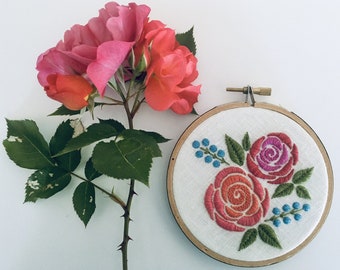 Rose embroidery PDF.  modern embroidery by mlmxoxo.  rose embroidery design.  diy.  learn to embroider.  embroidery guide.  digital PDF.