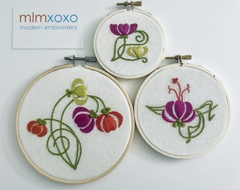 Hand embroidery designs. patterns. Art Nouveau floral. learn to embroider. instant download. embroidery tutorial.  modern embroidery mlmxoxo