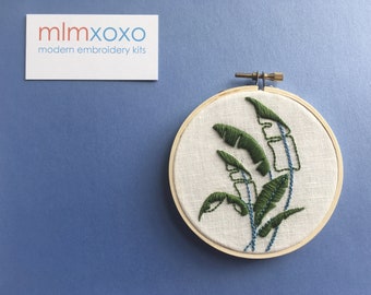 Hand Embroidered Tropical Plant.  4" hoop.  hand embroidery.  botanical.  hoop art.  modern embroidery by mlmxoxo.