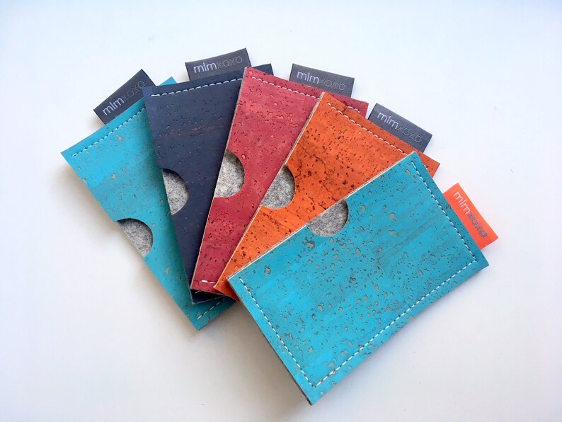Card Case. Cork and Felt. Business Card Holder. Slim Wallet. Etsy