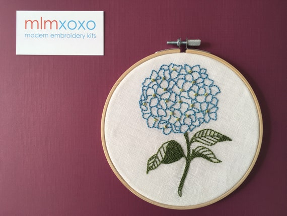 Hydrangea embroidery PDF pattern by mlmxoxo.  modern embroidery.  botanical pattern.  diy floral tutorial. beginner embroidery.  digital PDF