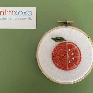 Hand Embroidered Orange.  4" hoop.  hand embroidery.  fruit.  hoop art.  modern embroidery by mlmxoxo.