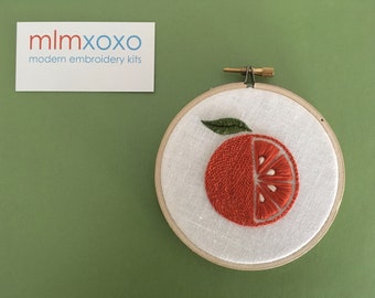 Hand Embroidered Orange.  4" hoop.  hand embroidery.  fruit.  hoop art.  modern embroidery by mlmxoxo.