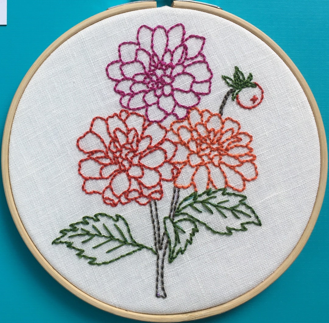 Dahlias Embroidery PDF Pattern by Mlmxoxo. Modern Embroidery. Floral