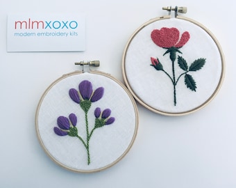 Hand Embroidered Rose or Crocus.  4" hoop.  sold separately.  floral.  hoop art.  hand embroidery.  flower.  modern embroidery by mlmxoxo.