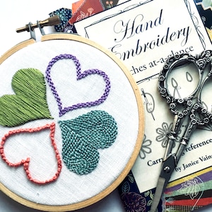 Embroidery Sampler.  beginner embroidery kit.  Learn to Embroider.  Hearts.  embroidery tutorial.  how to hand embroider.  diy kit.  mlmxoxo