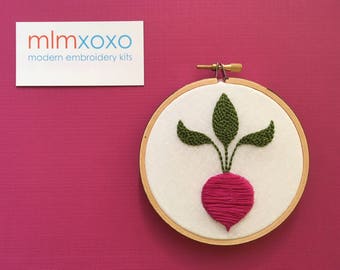 Hand Embroidered Radish.  4" hoop.  hand embroidery.  vegetable.  kitchen decor.  hoop art.  modern embroidery by mlmxoxo.