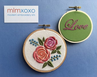 Rose and Love embroidery PDF by mlmxoxo.  modern embroidery.  floral design.  diy tutorial.  learn to embroider.  Valentine.  digital PDF.