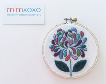 Hand Embroidered Mum.  4" hoop.   Chrysanthemum.  hand embroidery. home decor.  floral.  botanical. hoop art.  modern embroidery by mlmxoxo.