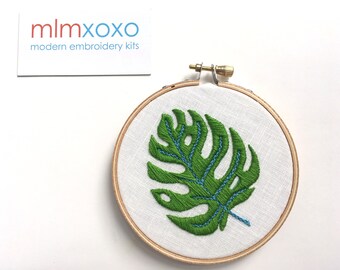 Patrón de bordado de hojas de monstera: diseño moderno DIY (PDF)