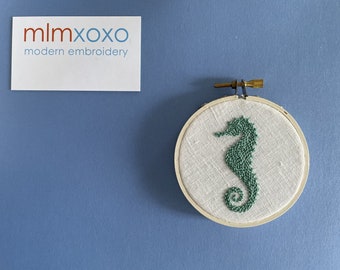 Seahorse embroidery PDF pattern by mlmxoxo.  modern embroidery.  diy tutorial.  learn to embroider.  beach decor.  digital PDF.