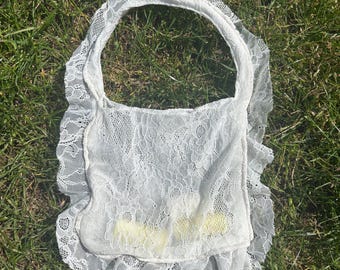 Handmade White Lace Ruffle Mini Bag | Vintage Boho Bridal Bag | Cottagecore Purse UK