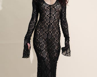 Black Lace Maxi Dress | Vintage Style, Custom Fit, Gothic Occasion Wear