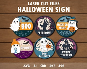 Halloween SVG Bundle, laser cut files, Glowforge project, pumpkin, ghost, mummy, trick or teat, welcome door hanger