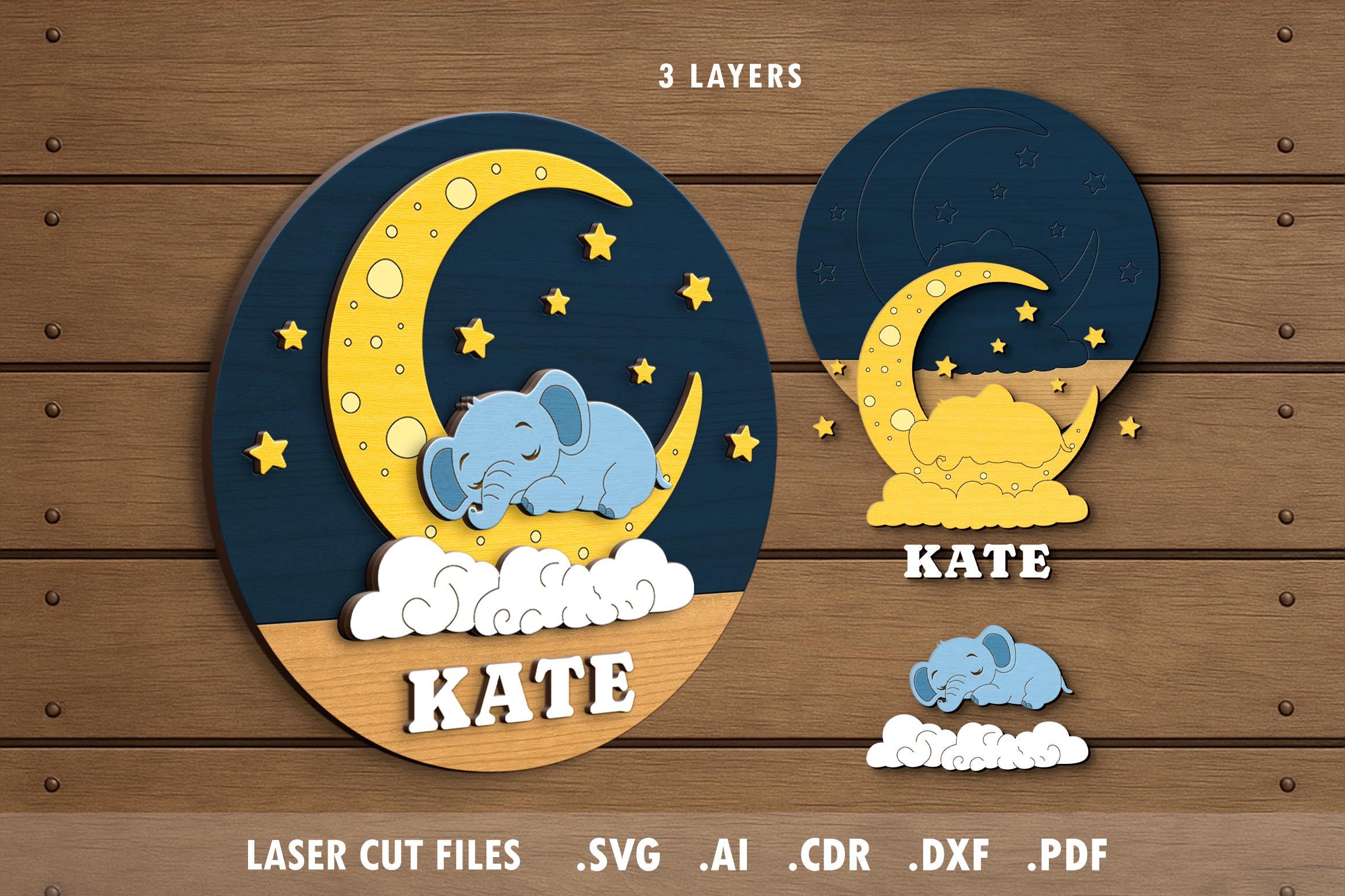 Baby Name Sign SVG, Laser Cut Files, Glowforge Project, Cloud, Elephant ...