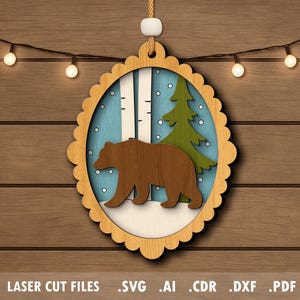 Christmas Tree Toy SVG, laser cut files, glowforge project, Christmas ornament, bear, winter forest