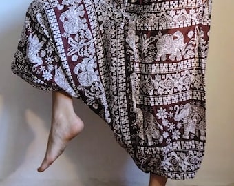 PANTALONI HAREM Aladin Alibaba Afghani Boho Hippie Goa Yoga Pantaloni Tasche unisex in cotone stampato