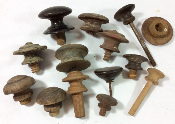 16 19th Century Wood Drawer Knobs With Posts Antique Etsy
