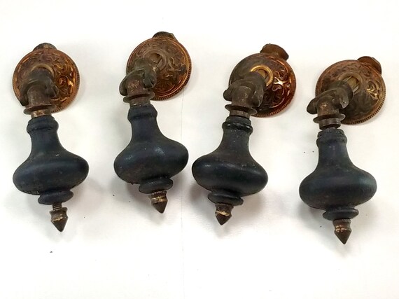 Antique Eastlake Ebony Wood Teardrop Drawer Pulls 1880 S Etsy