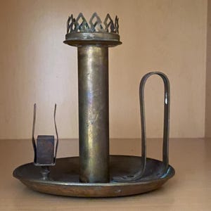 Antique Brass Hurricane Candlestick Holder with Matches Slot: Bradley and Hubbard, Gothic Style