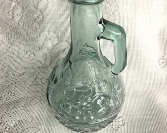 Vintage Aqua Fruit Impressed Decanter Oil and Vinegar Libby Free Shipping