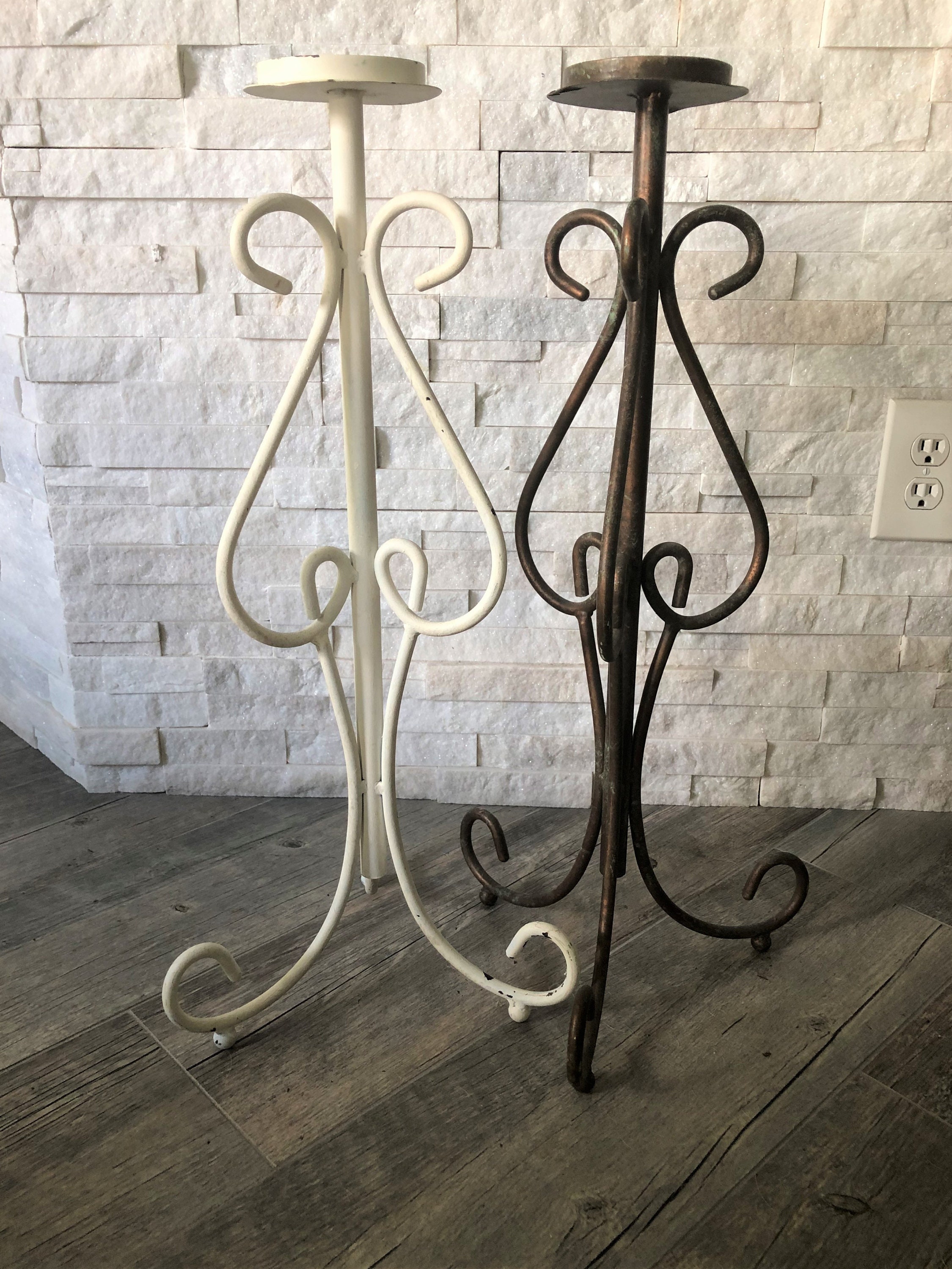 Vintage Wrought Iron Floor Candle Holders Etsy
