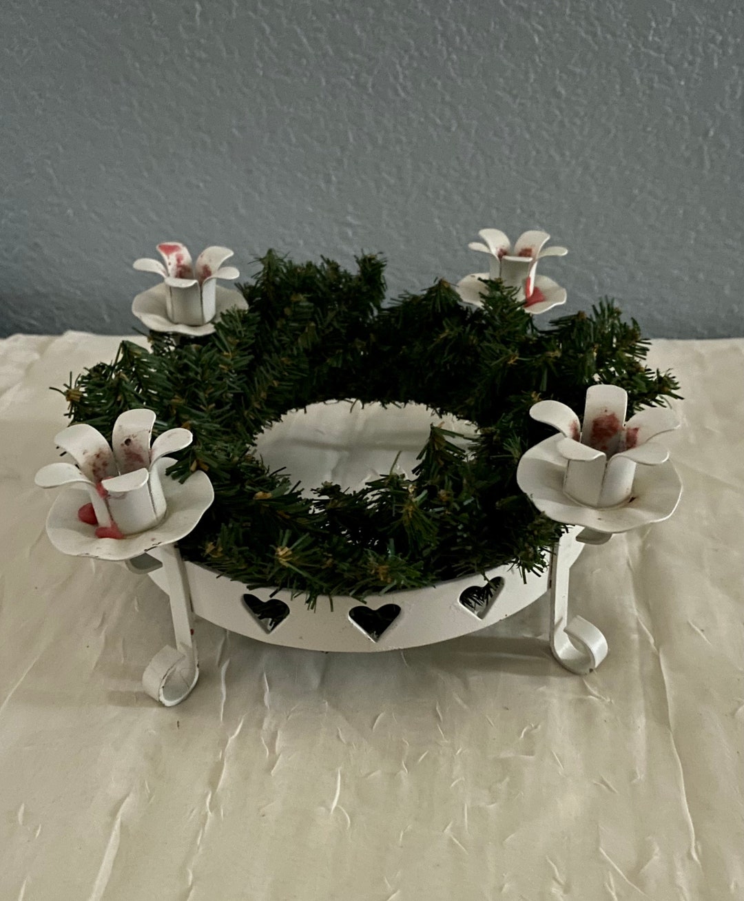 Vintage White Metal Advent Candle Holder Etsy