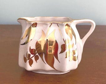 Vintage Sandland Ware Cream Pitcher: Gold Lustre Leaf Detail