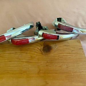 Set of Four Vintage Stanley Chrome Door Latches: Mid Century Red Push Button Handles