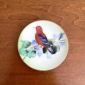 Vintage lefton vogelbord: handgeschilderd porselein met gouden rand