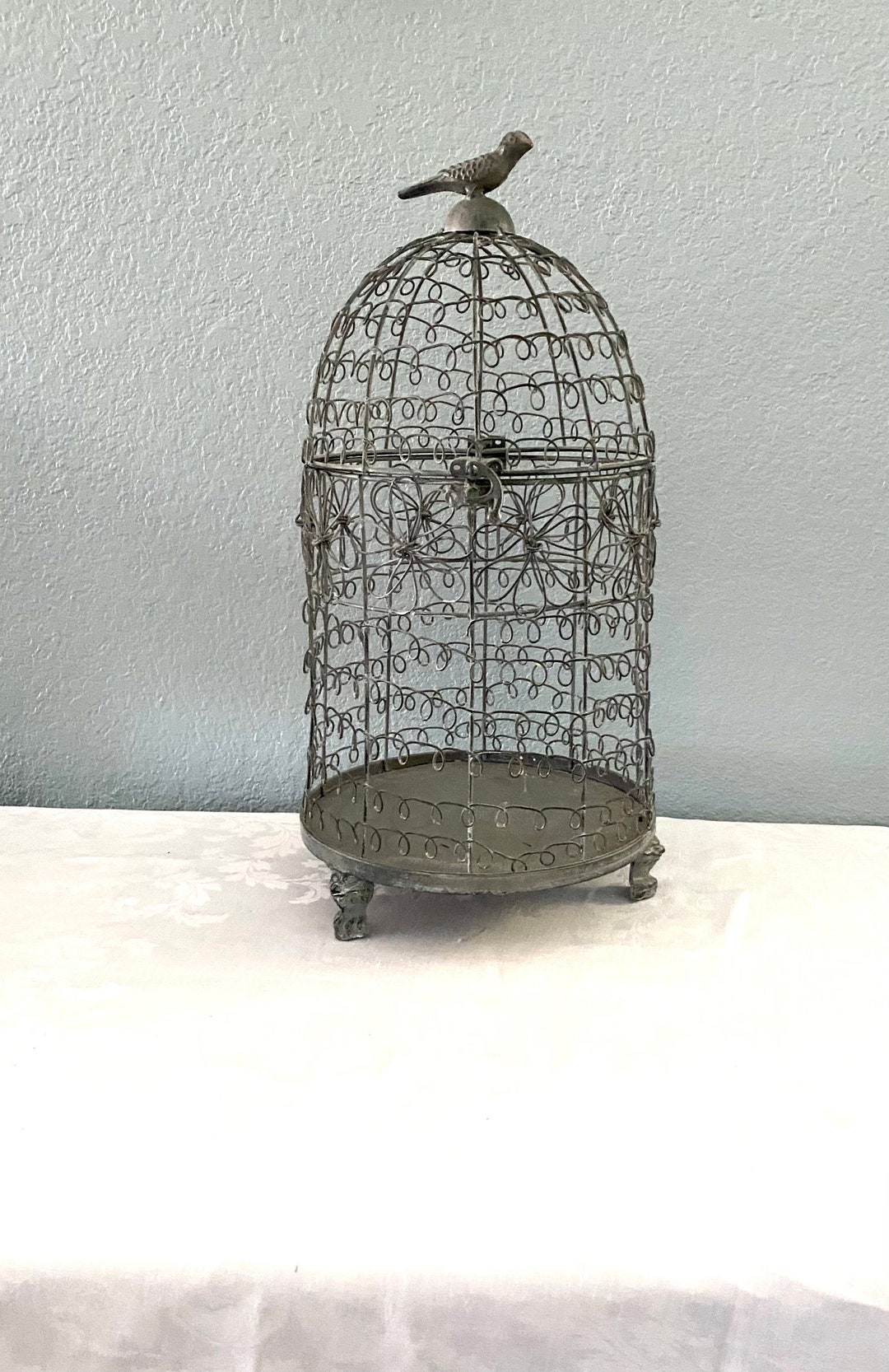 Vintage Metal Decorative Wire Bird Cage Cloche With Bird Finial Etsy