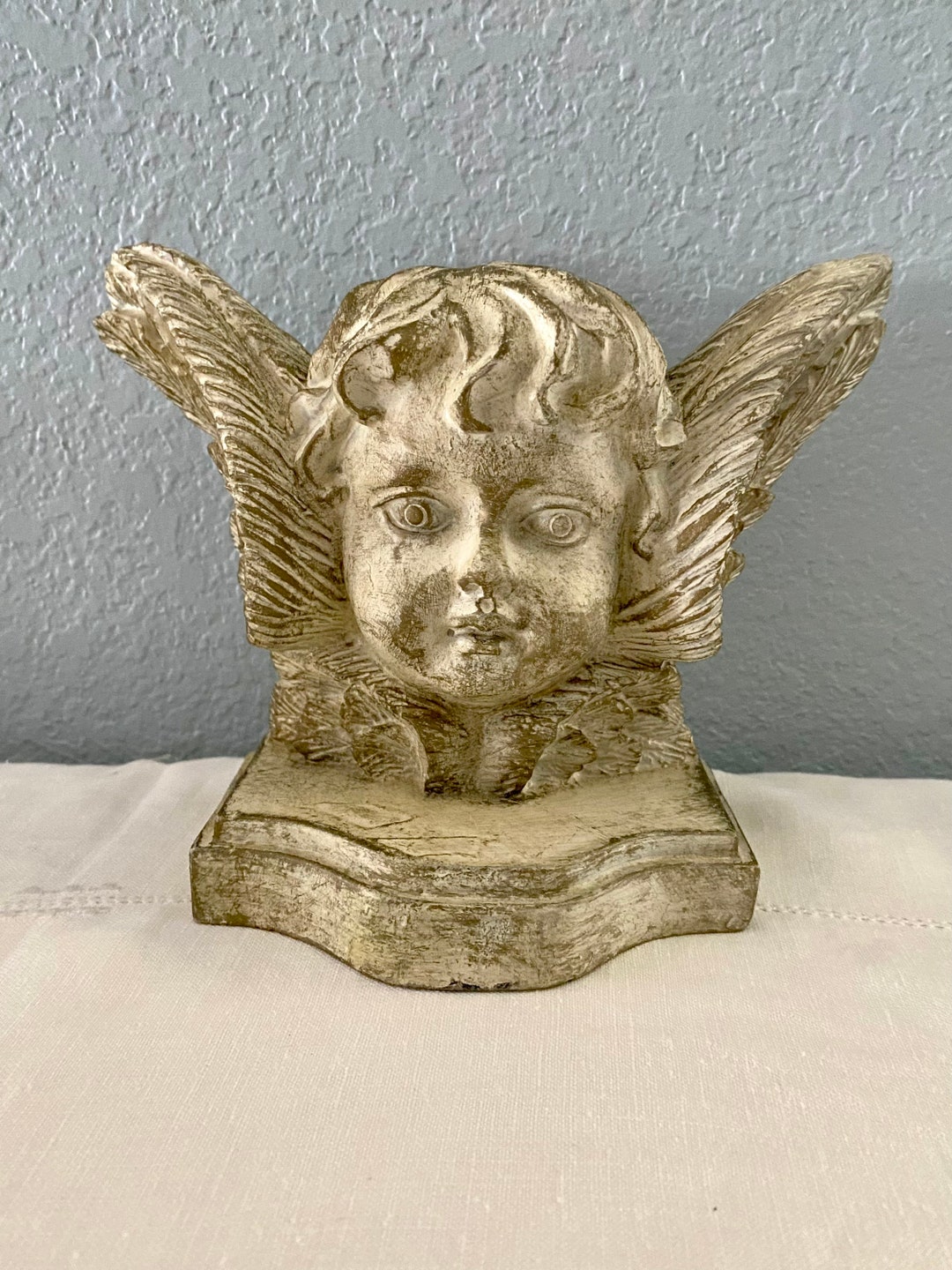 Vintage Solid Plaster Cherub Bust Statue Verde SHIPS FREE Etsy