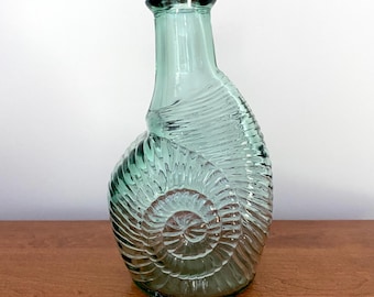 Vintage Nautilus Shell Decanter: Libby Aqua Glass Bottle