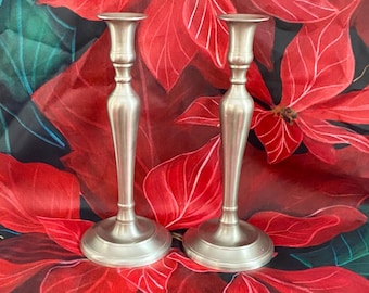 Vintage Candlestick Holder: Satin Finish Pewter