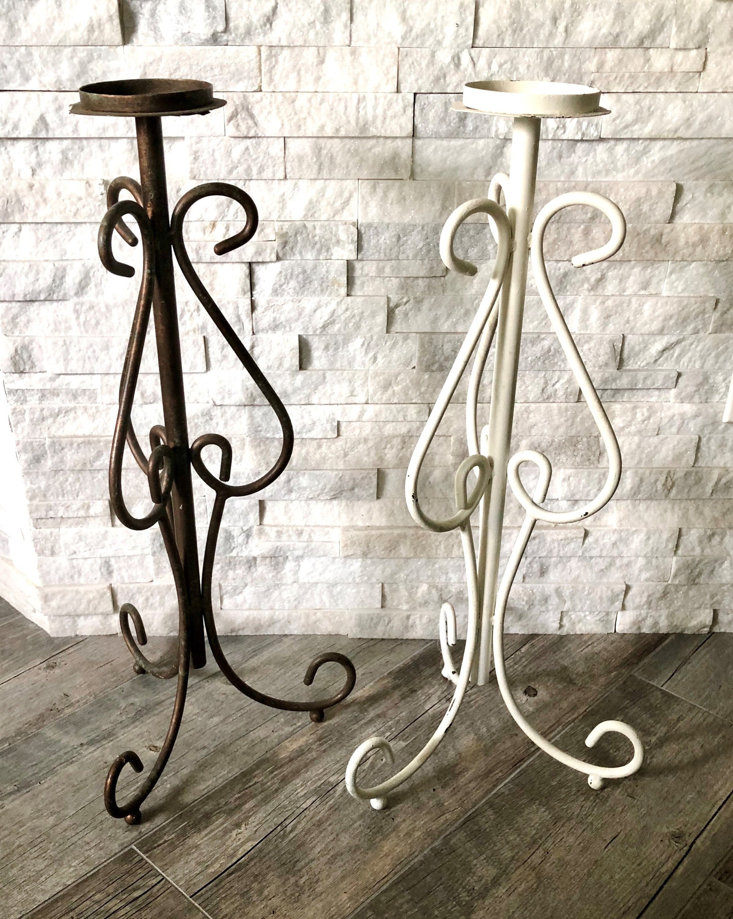 Vintage Wrought Iron Floor Candle Holders Etsy