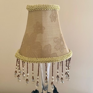 Vintage Damask Lamp Shade with Beaded Fringes
