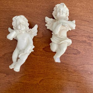 Vintage Pair of Cherub Archangels White Free Shipping