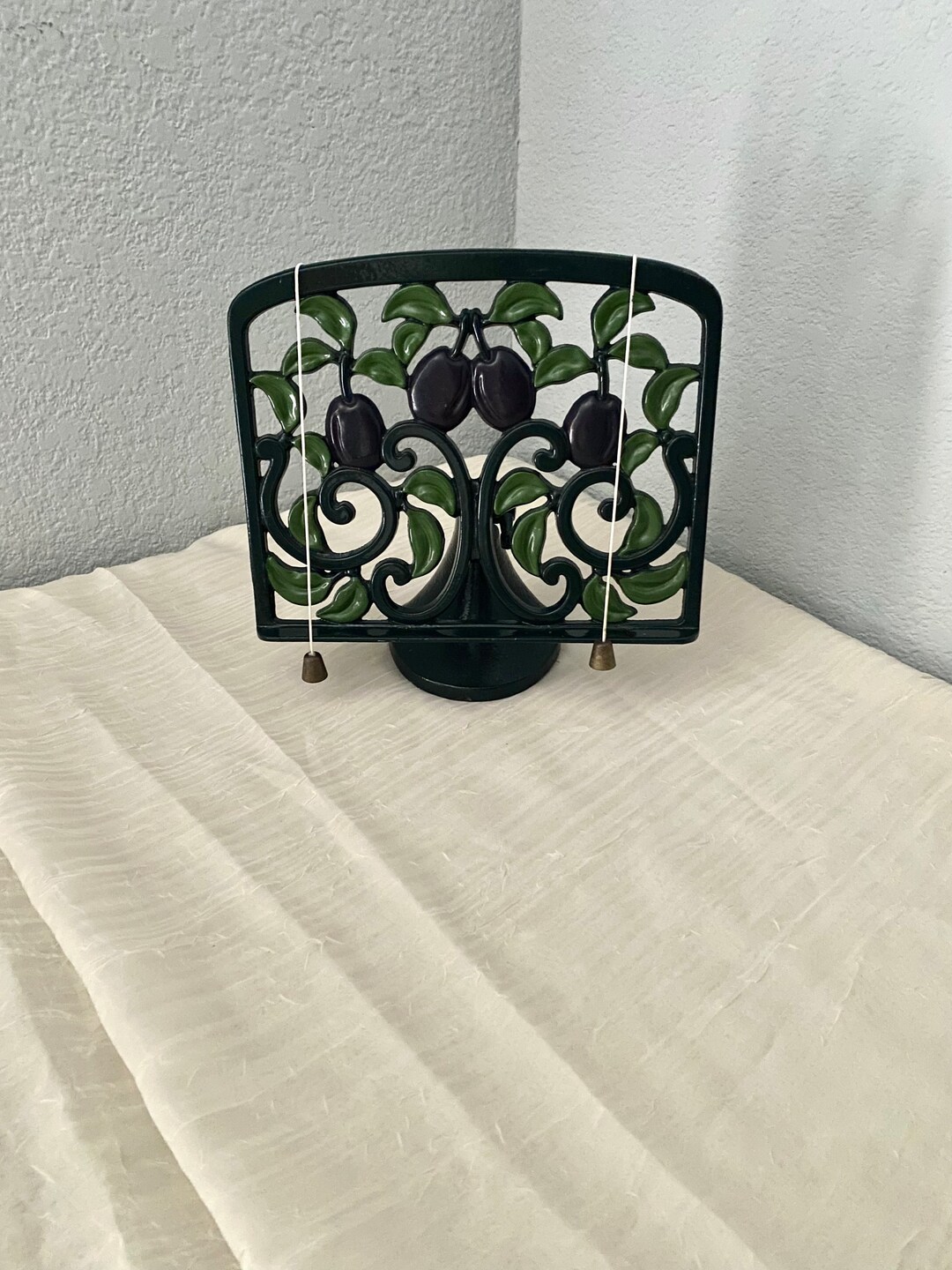 Vintage Cast Iron Recipe Book Holder Fruit Motif Painted Etsy